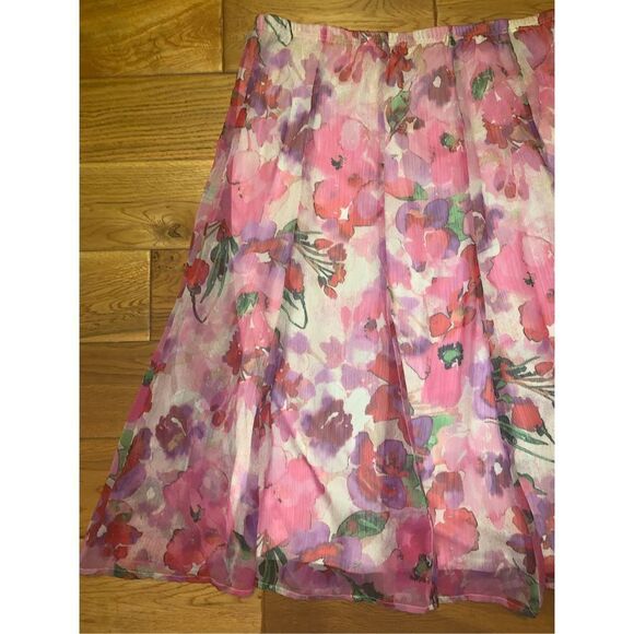 Vintage Pink Floral Chiffon Double Layered Full Skirt Large - Picture 2 of 10